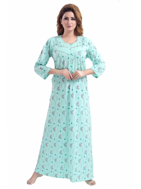 

9shines Label Women Blue Printed Maxi Nightdress