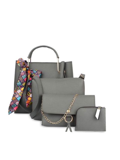 

The Mini NEEDLE Grey PU Structured Sling Bag with Applique