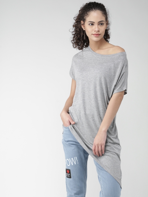 

FOREVER 21 Women Grey Melange Dipped Hem Top