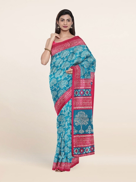 

Pothys Blue & Pink Floral Saree