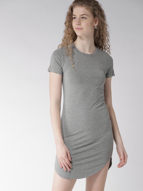 

FOREVER 21 Women Grey Melange Solid Mini T-shirt Dress