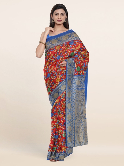 

Pothys Red & Blue Floral Saree