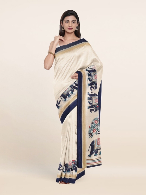 

Pothys Off White & Navy Blue Ethnic Motifs Saree