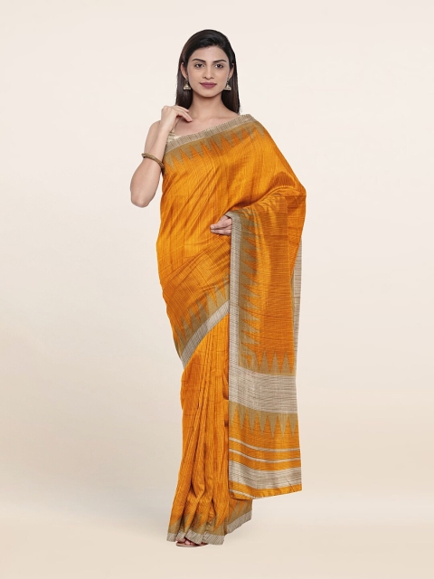 

Pothys Mustard & Beige Striped Saree