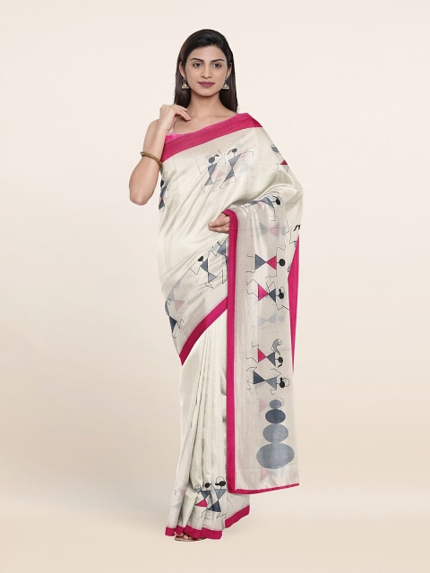 

Pothys White & Pink Warli Saree