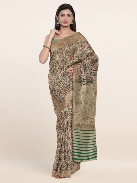 

Pothys Tan & Green Floral Saree