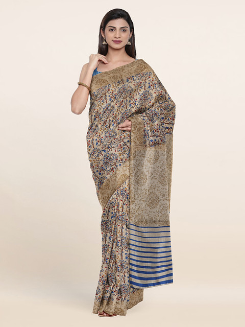 

Pothys Beige & Blue Floral Saree