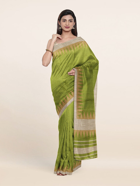 

Pothys Green & Beige Solid Saree