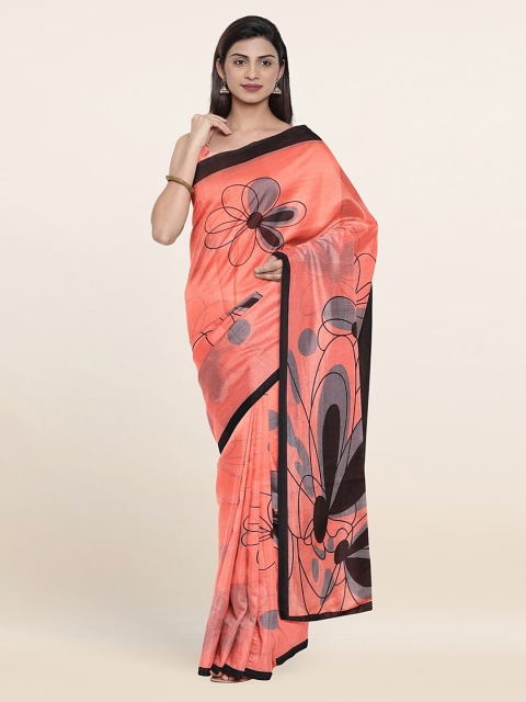 

Pothys Peach-Coloured & Black Floral Saree