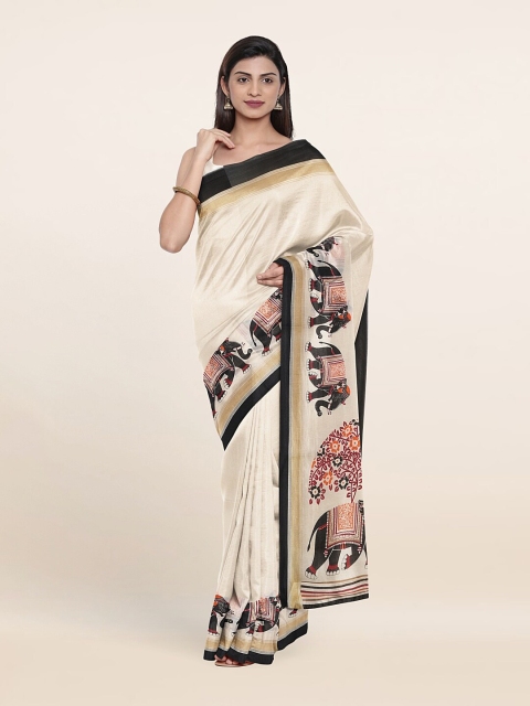 

Pothys Cream-Coloured & Black Solid Saree