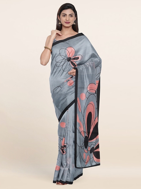 

Pothys Grey & Pink Floral Saree
