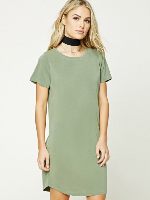 

FOREVER 21 Women Olive Green Solid Shift Dress