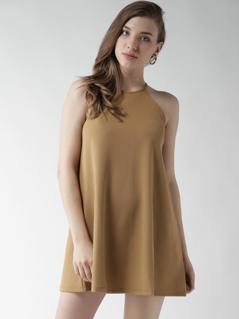 

FOREVER 21 Women Brown Solid A-Line Dress