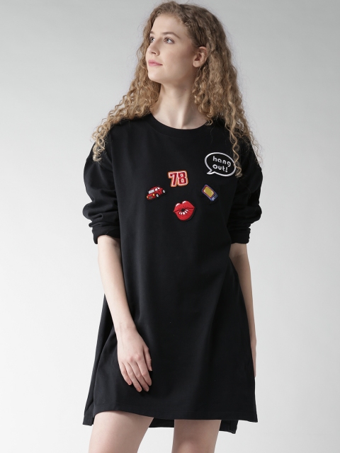 

FOREVER 21 Women Black Applique A-Line Dress