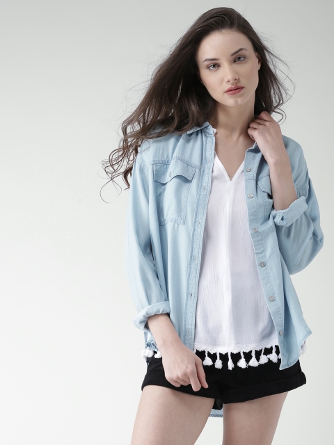 

FOREVER 21 Women Blue Chambray Shirt