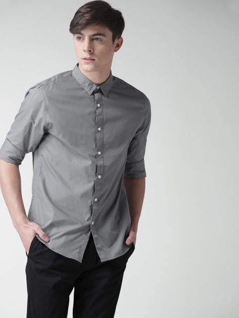 

FOREVER 21 Men Grey Solid Casual Shirt