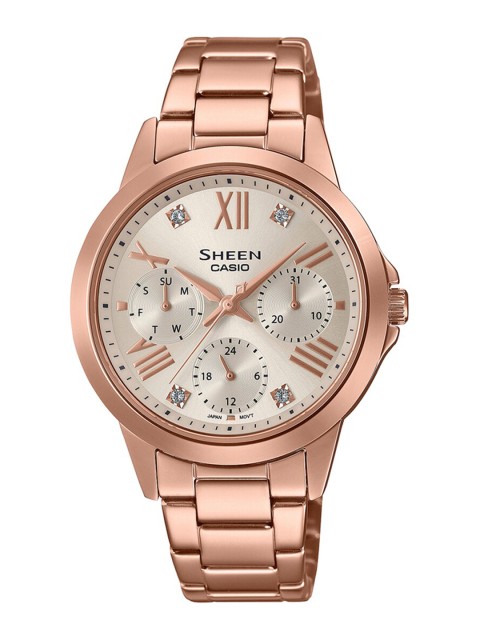 

CASIO Women Rose Gold-Toned Embellished Dial & Stainless Steel Bracelet Style Straps Watch
