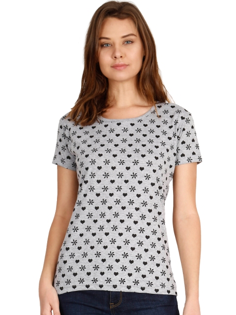 

Fleximaa Women Grey Printed Cotton T-shirt