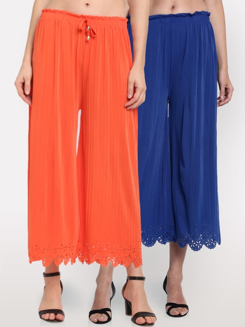 

NEUDIS Women Orange & Blue Pack Of 2 Cropped Palazzos