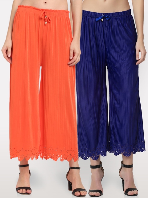 

NEUDIS Women Orange & Blue Pack Of 2 Cropped Palazzos