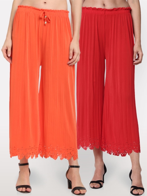 

NEUDIS Women Orange & Red Pack Of 2 Cropped Palazzos