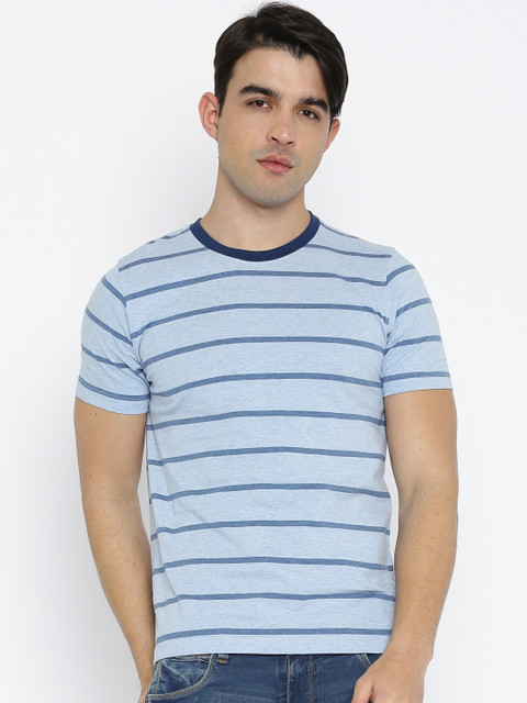 

American Crew Men Blue Striped Round Neck T-Shirt