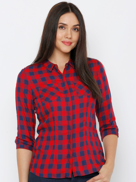 

Kraus Jeans Women Red & Blue Slim Fit Buffalo Checked Casual Shirt