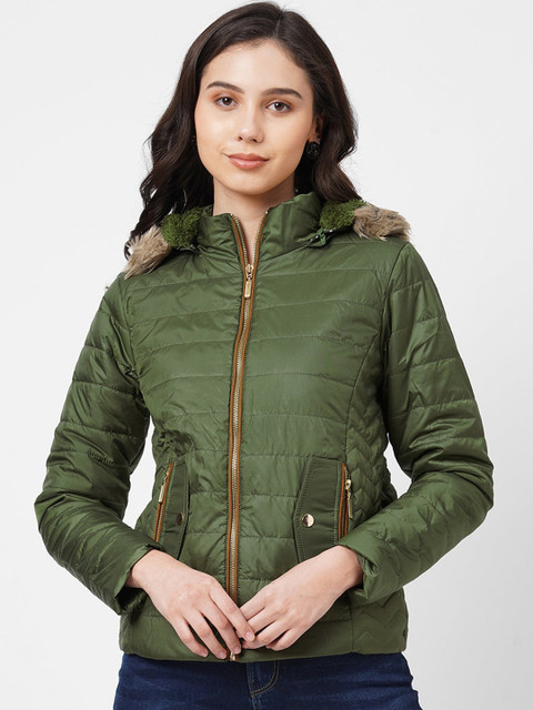 

Kraus Jeans Women Olive Green Parka Hooded Jacket