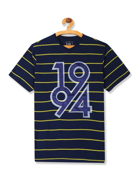 

Colt Men Blue Striped Applique T-shirt