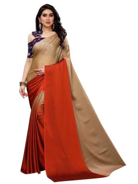 

PERFECTBLUE Beige & Red Saree