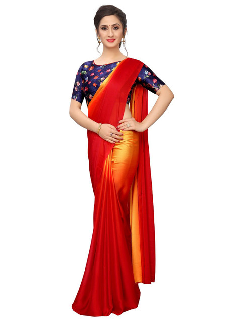 

PERFECTBLUE Red & Yellow Ombre Chiffon Saree
