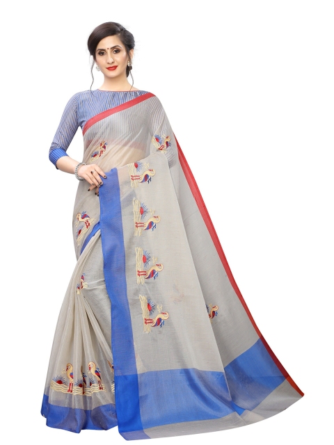 

PERFECTBLUE Blue & Grey Art Silk Tussar Saree