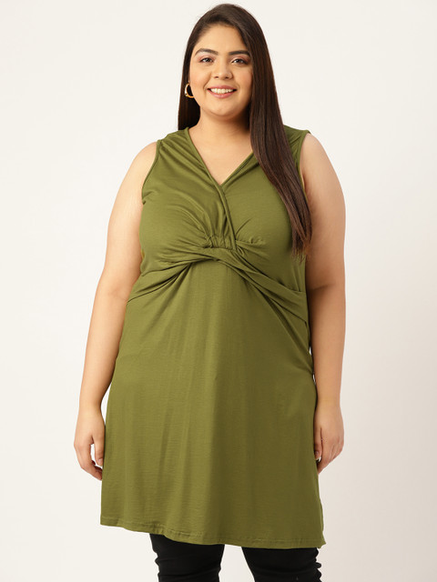 

Revolution Plus Size Green Front-Gathered Longline Top