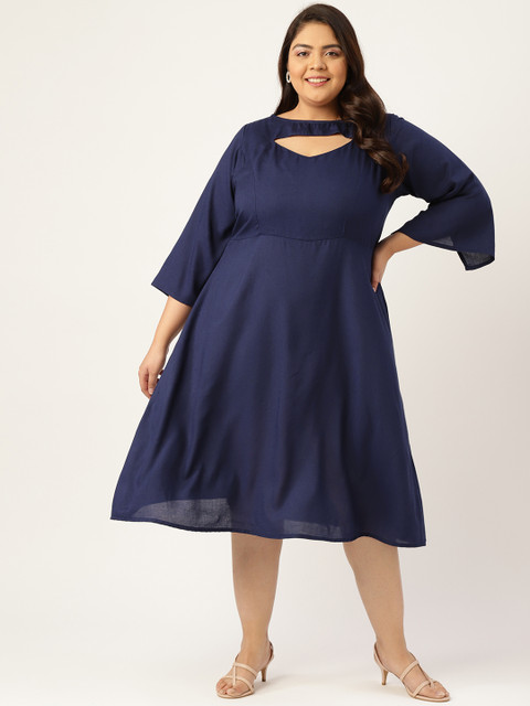 

Revolution Plus Size Navy Blue A-Line Midi Dress