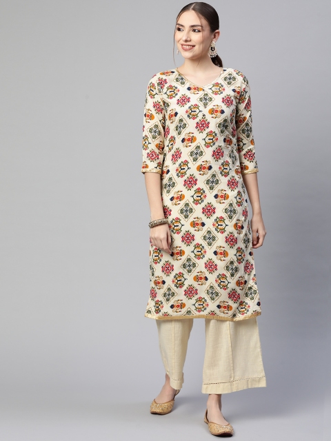

Fashion FRICKS Women Cream-Coloured Ethnic Motifs Printed Kurta