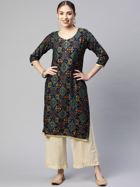 

Fashion FRICKS Women Green Ethnic Motifs Printed Kurta