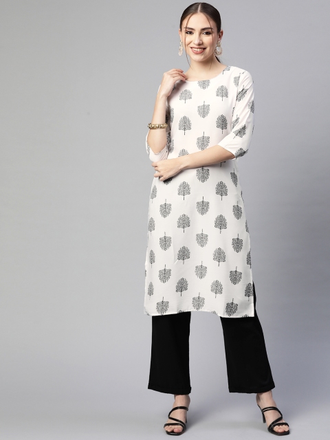 

Fashion FRICKS Women White & Black Ethnic Motifs Printed Kurta