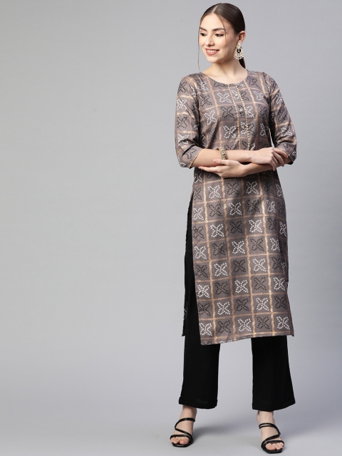 

Fashion FRICKS Women Grey Bandhani Printed Kurta
