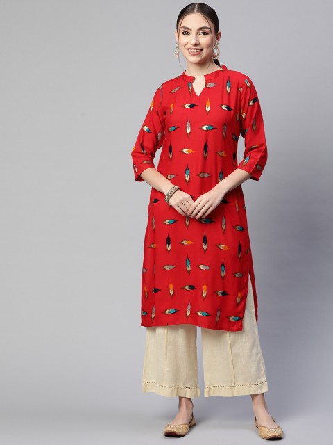 

Fashion FRICKS Women Red Ethnic Motifs Printed Kurta