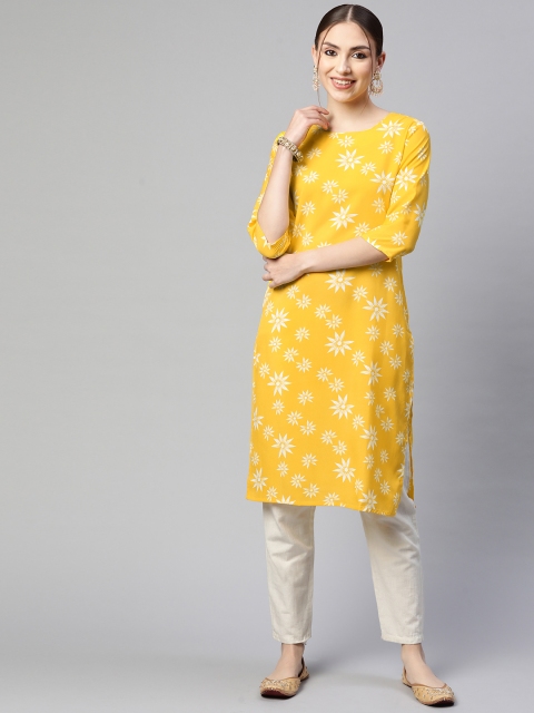 

Fashion FRICKS Women Yellow & White Floral Printed Kurta