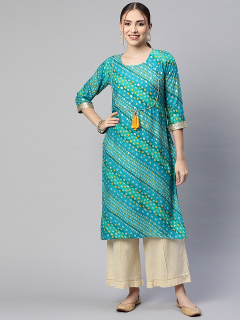

Fashion FRICKS Women Blue Bandhani Printed Kurta