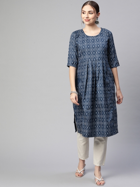 

Fashion FRICKS Women Navy Blue Ethnic Motifs Printed Kurta
