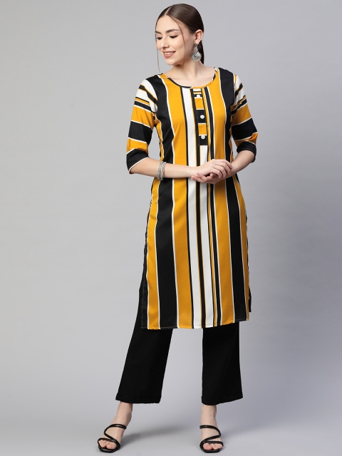 

Fashion FRICKS Women Yellow & Black Striped Kurta