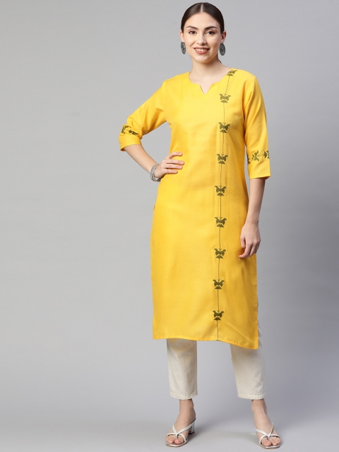 

Fashion FRICKS Women Yellow Ethnic Motifs Embroidered Kurta