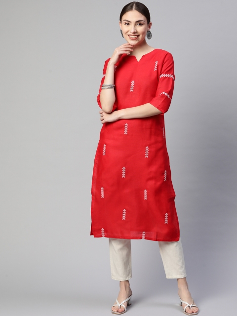 

Fashion FRICKS Women Red Ethnic Motifs Embroidered Kurta