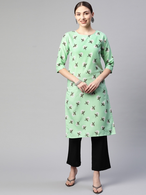 

Fashion FRICKS Women Green & White Floral Printed Kurta