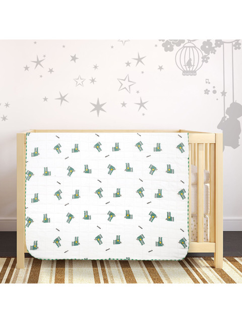 

Baby Moo White & Green Cartoon Characters Heavy Winter 210 GSM Single Bed Blanket