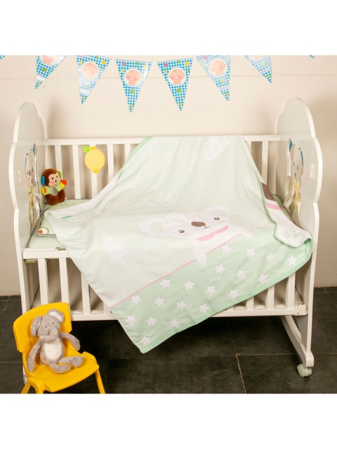 

Baby Moo Green & White Geometric Heavy Winter 210 GSM Cotton Single Bed Blanket