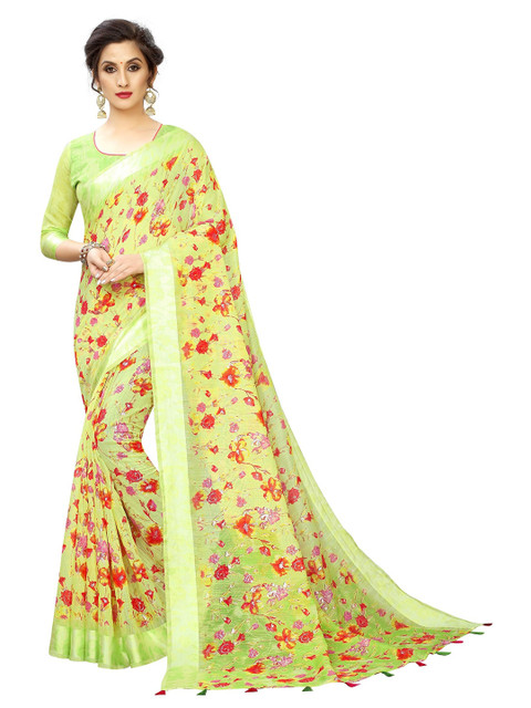 

PERFECTBLUE Green & Red Floral Printed Saree