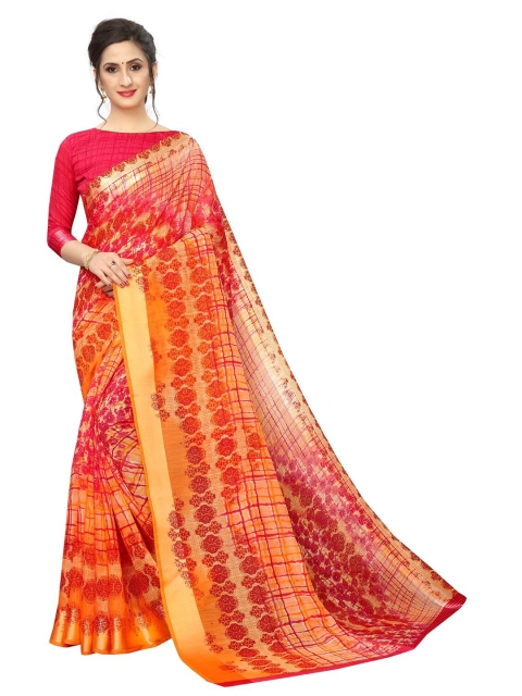 

PERFECTBLUE Red & Orange Floral Saree